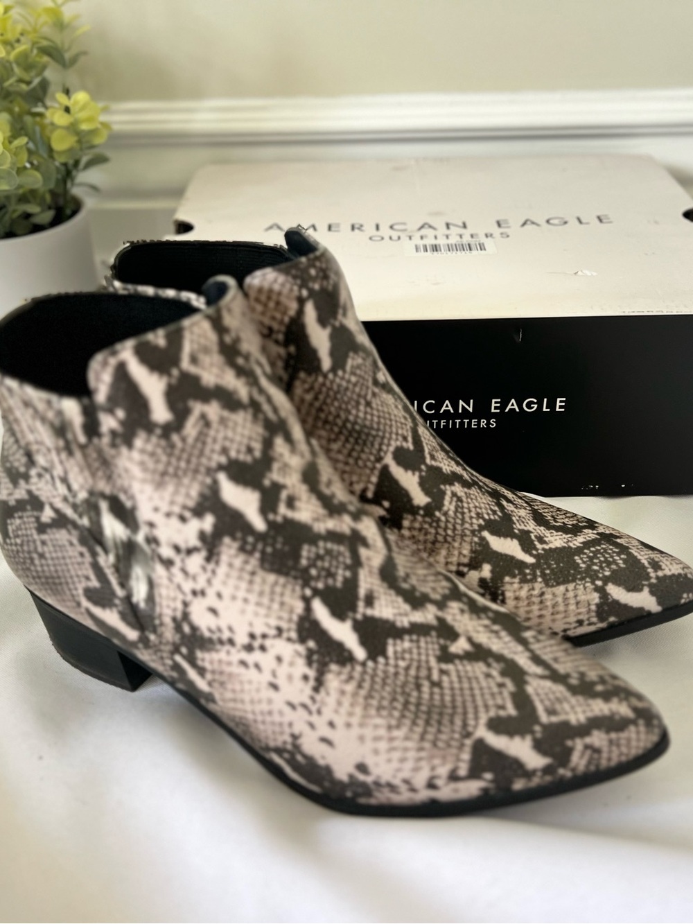 American Eagle Snakeskin Print Western Ankle Boots